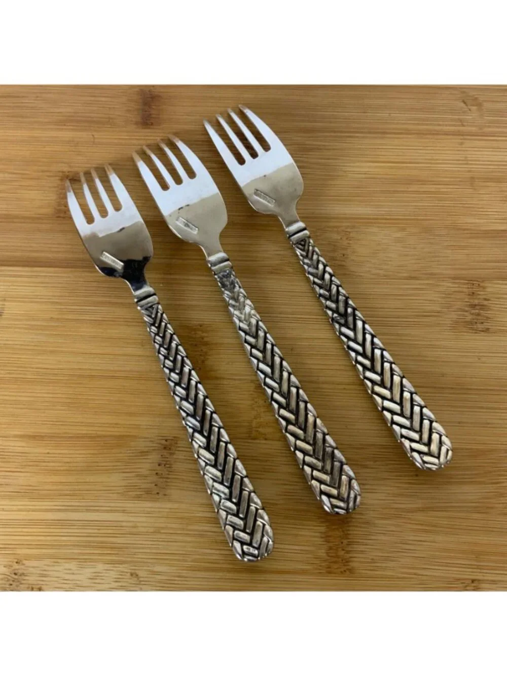 Godinger Weave Silverplate Flatware Lot of 7 Pieces Forks Knives Soup Spoon